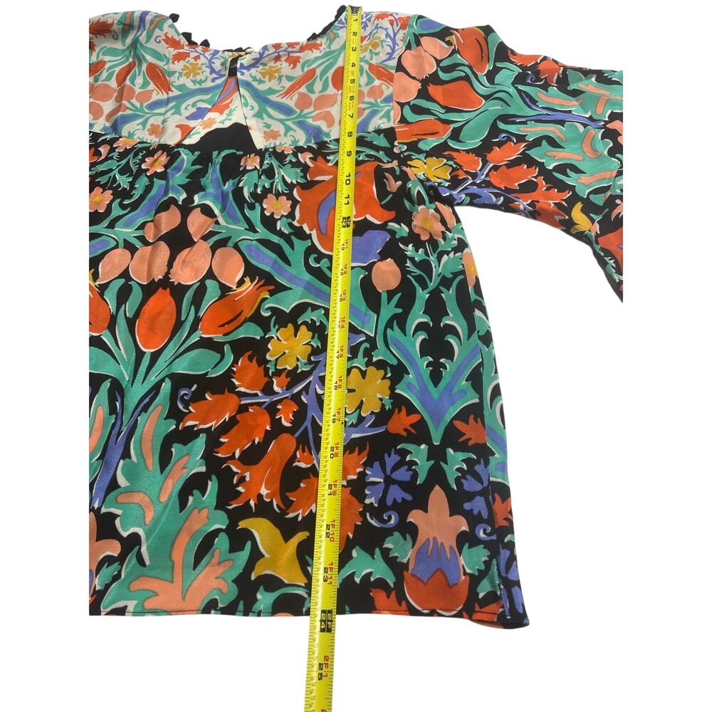 Maeve by Anthropologie Folk art Kimono Top Silk art to wear Indie Hippie SZ 2 - Picture 8 of 8